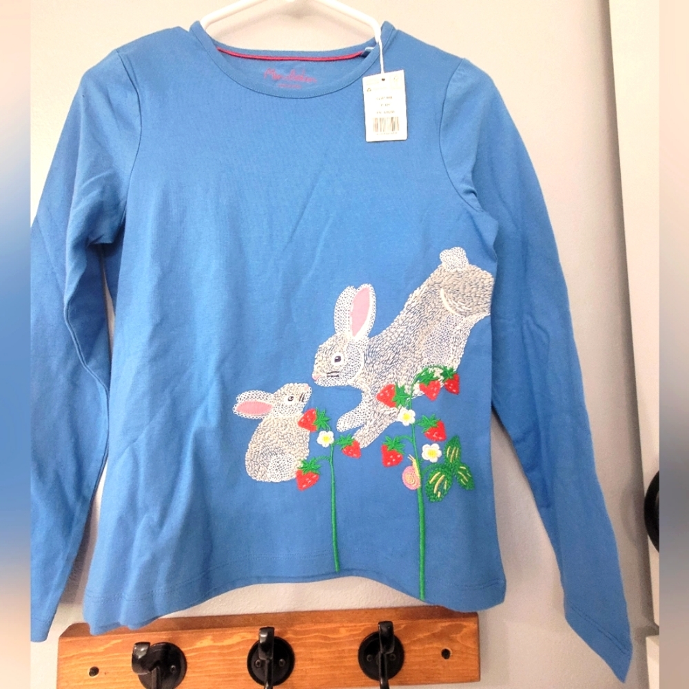 Mini Boden girl's tee.  Bunny/ strawberry theme, size 11/12